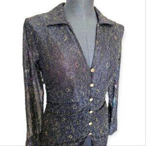 Black Tape Mesh Lace Whimsy Fairy Core Goth Blouse Sz Small